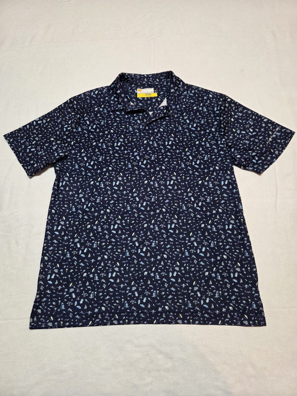 Navy Polo with Light Blue Micro Print Size M